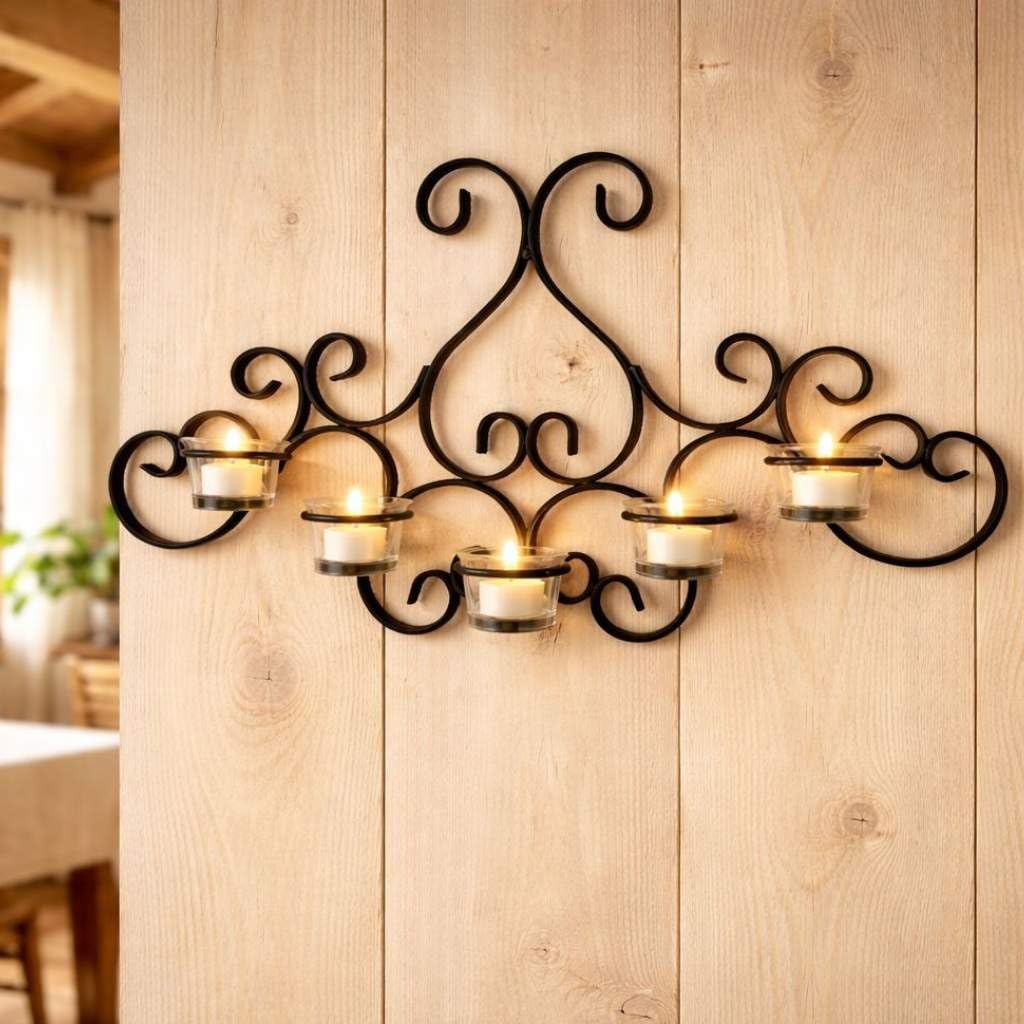 DanDiBo Wandteelichthalter Metall Schwarz Palace Wandkerzenhalter 63 cm Teelichthalter Wand Kerzenhalter Teelicht