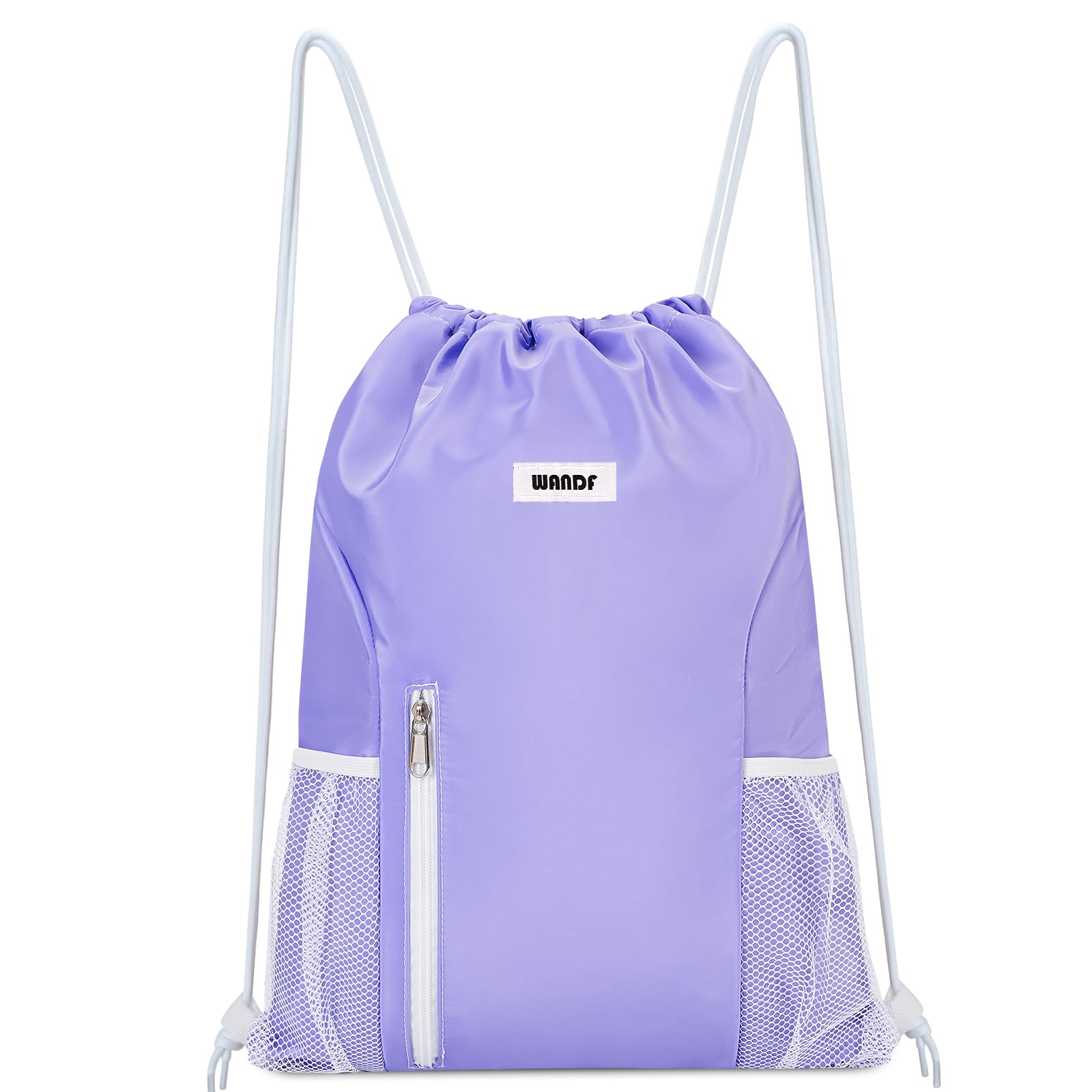 Drawstring Backpack Sports Gym Sackpack with Mesh Pockets Water Resistant String Bag for Women Men (Purple)