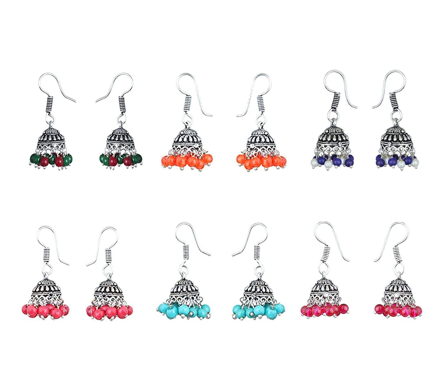 Skytouch Shoppee Combos Of 6 Lively Colors Golden Silver Oxidised Traditional Stud ChandBali Jhumka Earrings for Women and Girls (B08R116YDF) Amazon Price History, Amazon Price Tracker