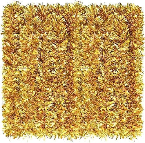 26.2 Feet Christmas Tinsel Garland Xmas Party Metallic Tinsel Twist Garland Glitter Christmas Tree Hanging Wreath Decor for Staircase Railing Banister Indoor Outdoor Ornament (Gold)