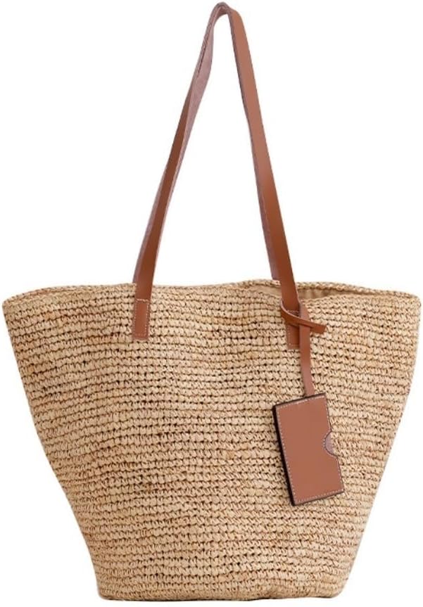 Straw Purse Simple Style Texture Hollow Straw Bag Women's Bag Raffia Trendy Woven Cowhide Handbag Straw Purses
