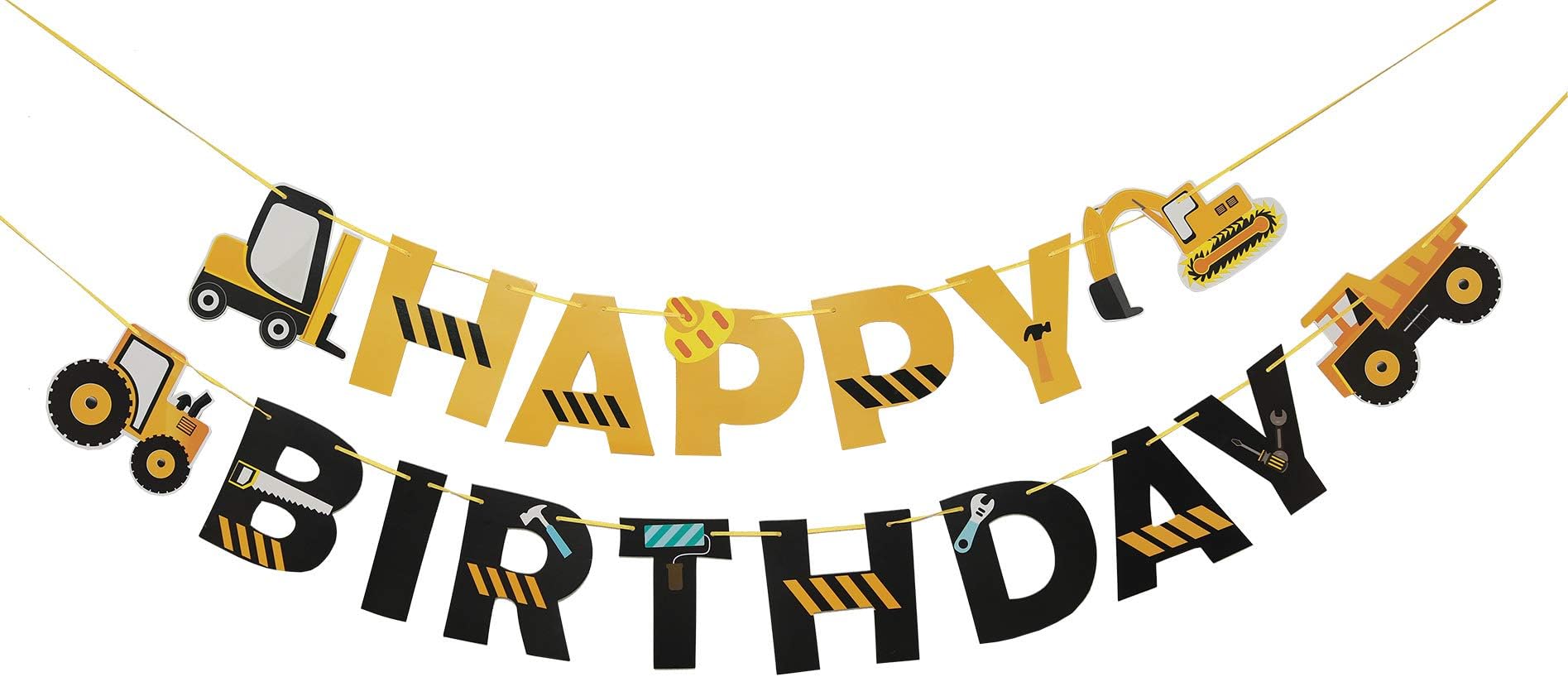 Construction Vehicle Happy Birthday Banner Dump Truck Excavator Tank Truck Garland for Boys Construction Themed Party Kids Birthday Party Decoration by Ucity