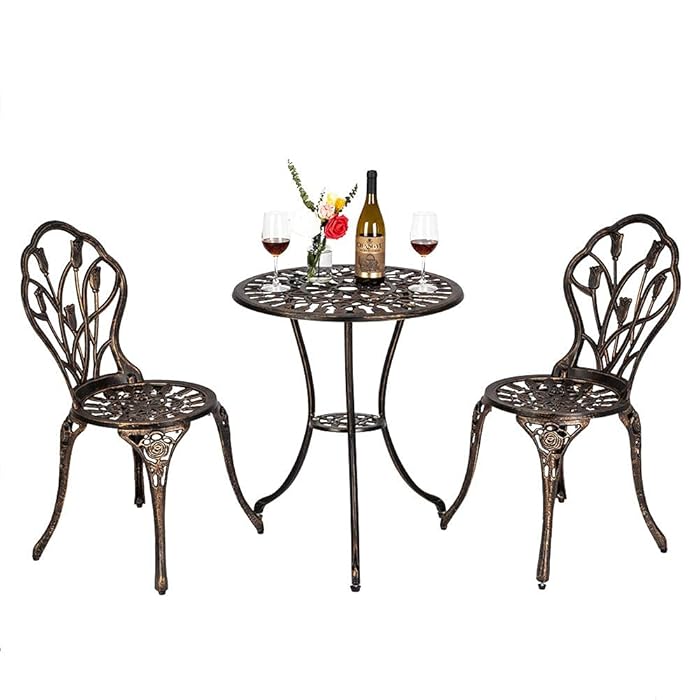 Buy Bonnlo 3 Piece Cast Aluminum Patio Bistro Set with 1.57" Umbrella Hole, Rust Resistant Cast