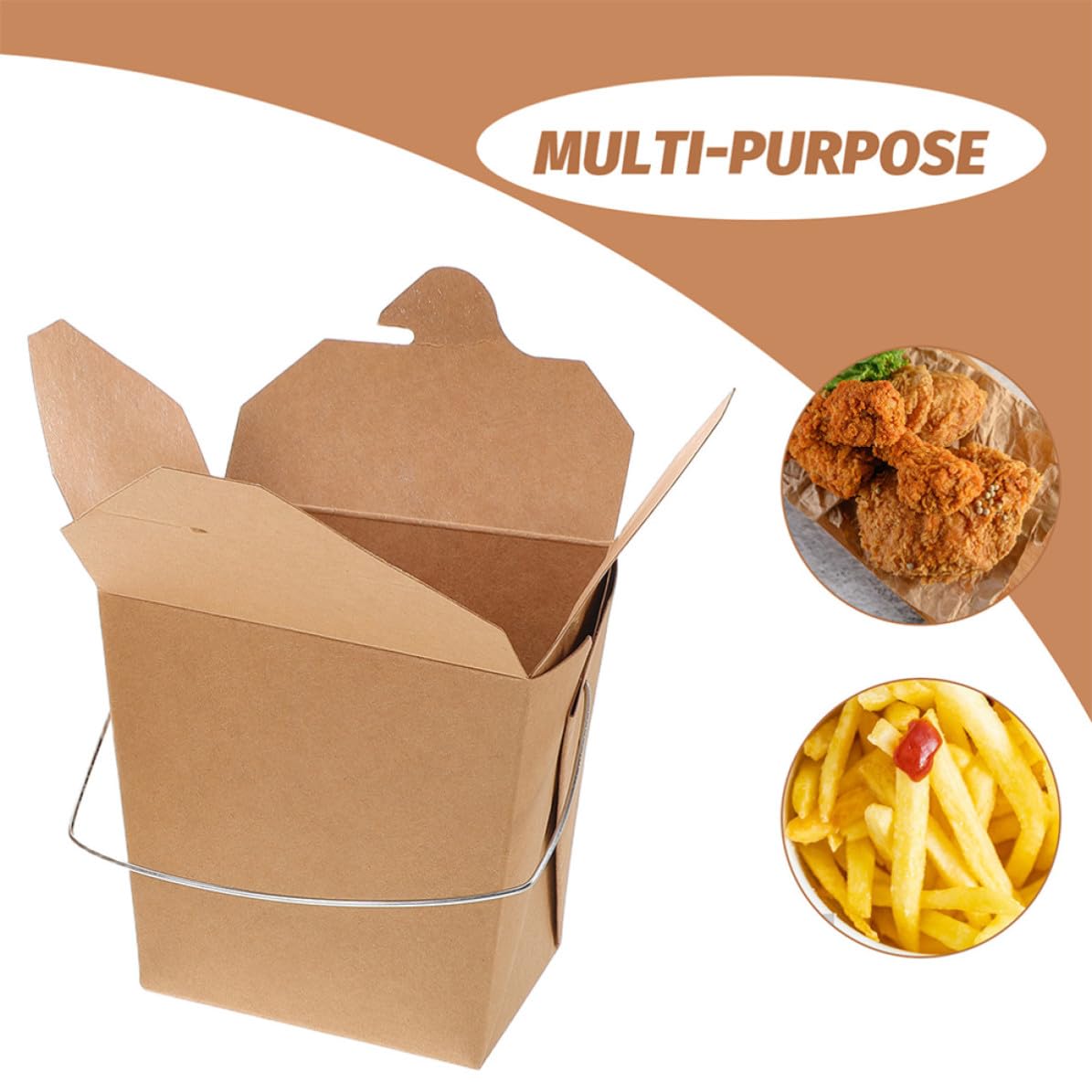 PRETYZOOM 50 Pezzi Contenitori per Cibo da Asporto in Carta Kraft da 26oz con Manico in Ferro, Resistenti alla Deformazione, per Riso Fritto e Patatine Durante Pranzi fuori Casa o Riunioni