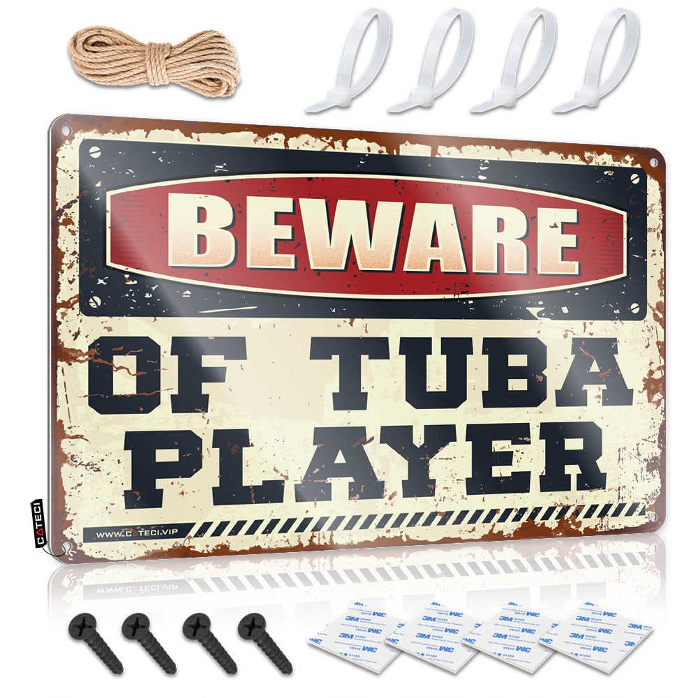 Bar Open Metal Sign Beware Of Tuba Player Sign Tinsign Decor Coffee Sign Decor(30X40CM)
