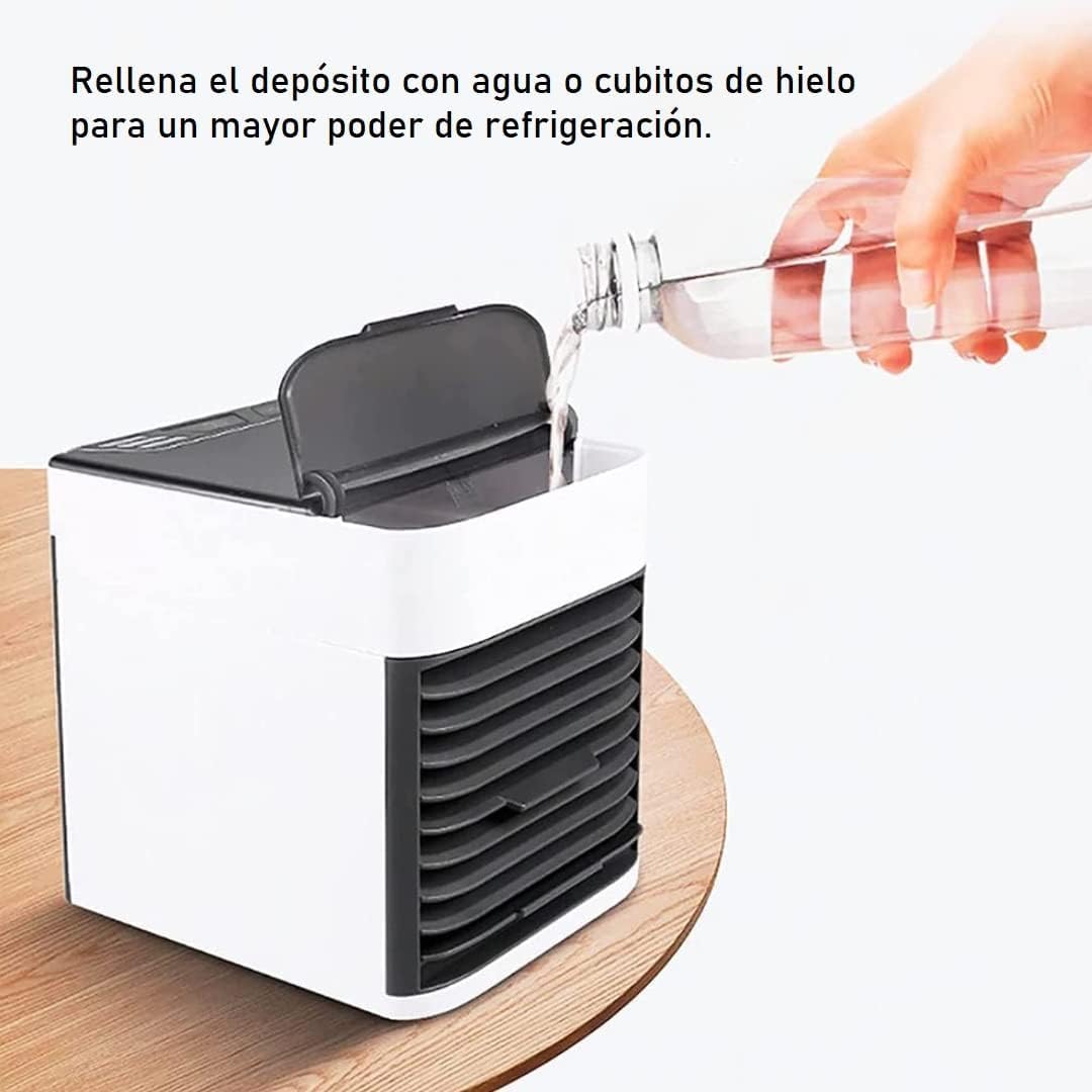 Aire Acondicionado Portátil | Climatizador Evaporativo Silencioso y Potente con 3 Niveles | Mini Air Cooler USB y Corriente | Bajo Consumo A+ para Dormitorio u Oficina U-KNV126