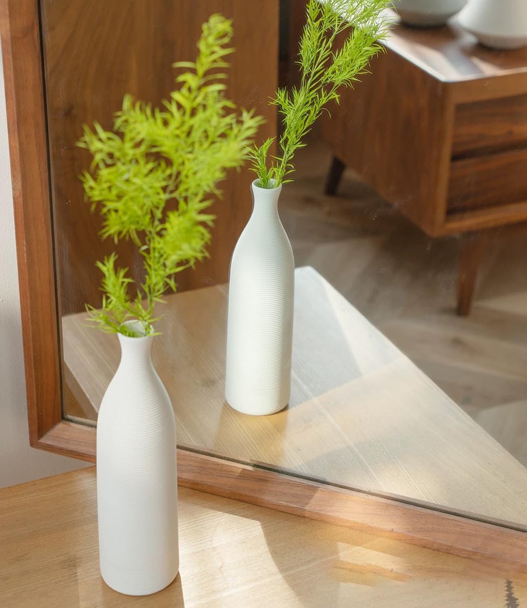 Florero de cerámica blanca de 10 pulgadas, con textura, acanalado, minimalista, decorativo, moderno, para hierba de las pampas, mesa, estantería, repisa y entrada, decoración del hogar 3