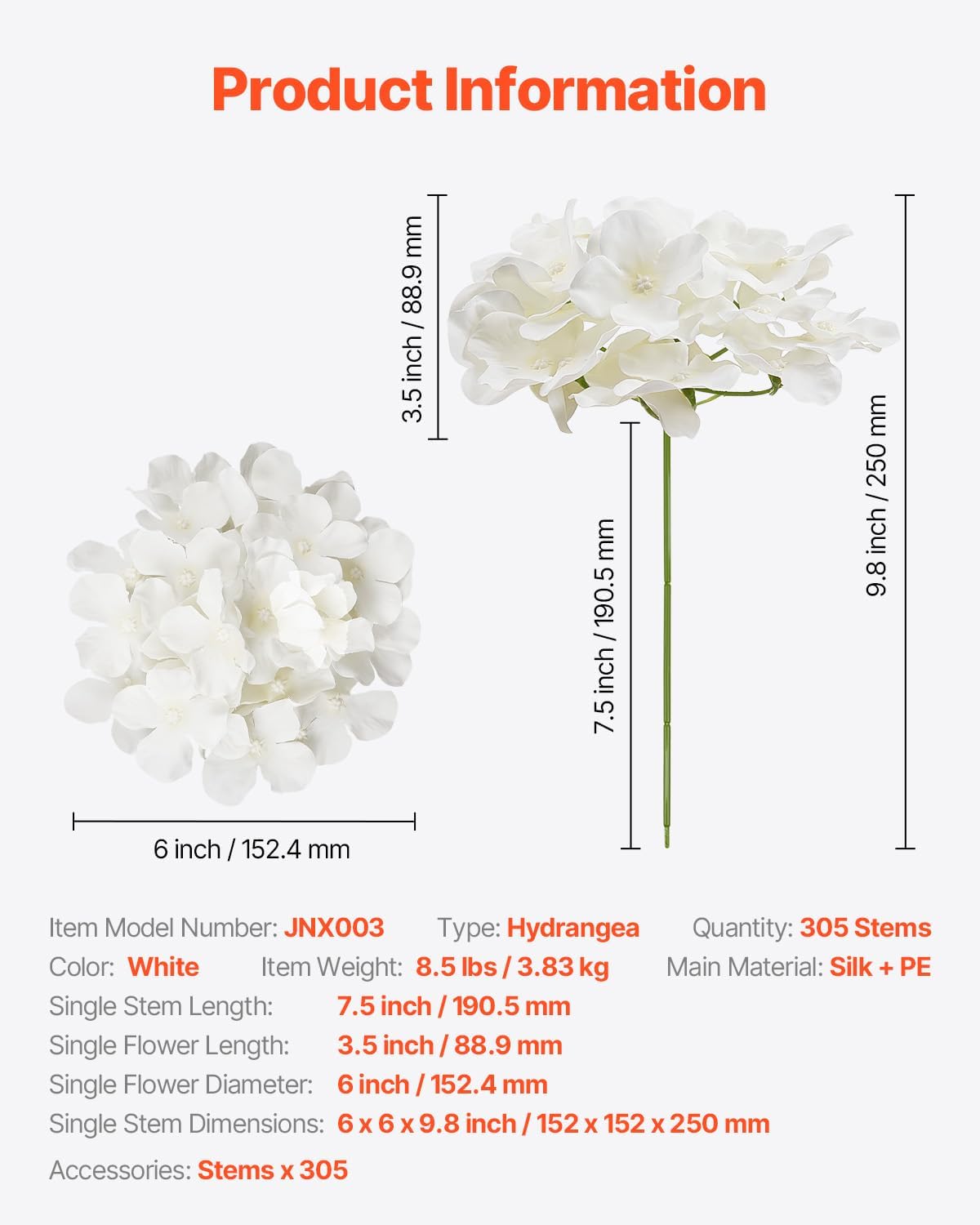 VEVOR Artificial Flowers, 305 pcs Real Looking White Silk Fake Hydrangea Bulk, White Faux Bridal Shower with Stems for DIY Wedding Bouquets, Home Centerpieces Arrangements, Party Tables Decorations - Image 8