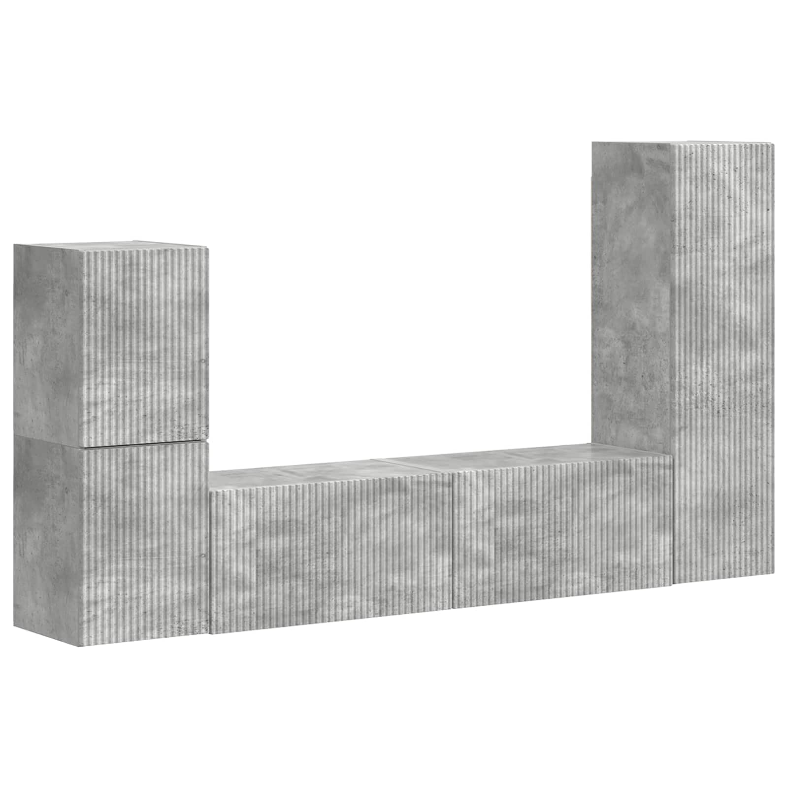 TV-Schrankset Wandmontiert 4-teilig, Beton Grau Holzwerkstoff, Modernes Media Center für Wohnzimmer, Elegantes Design mit Viel Stauraum