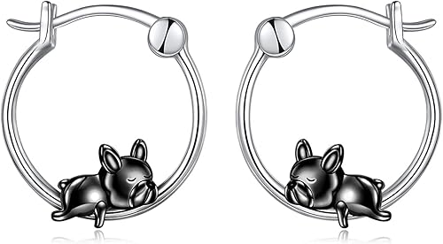 VONALA Aretes de aro de bulldog francés de plata de ley 925 con diseño de círculos para perros, regalos para mujeres y niñas