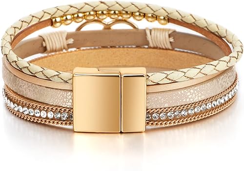 Miniatura 3 de Fesciory - Pulsera de leopardo para mujer, estilo bohemio de cuero multicapa con perlas de cristal