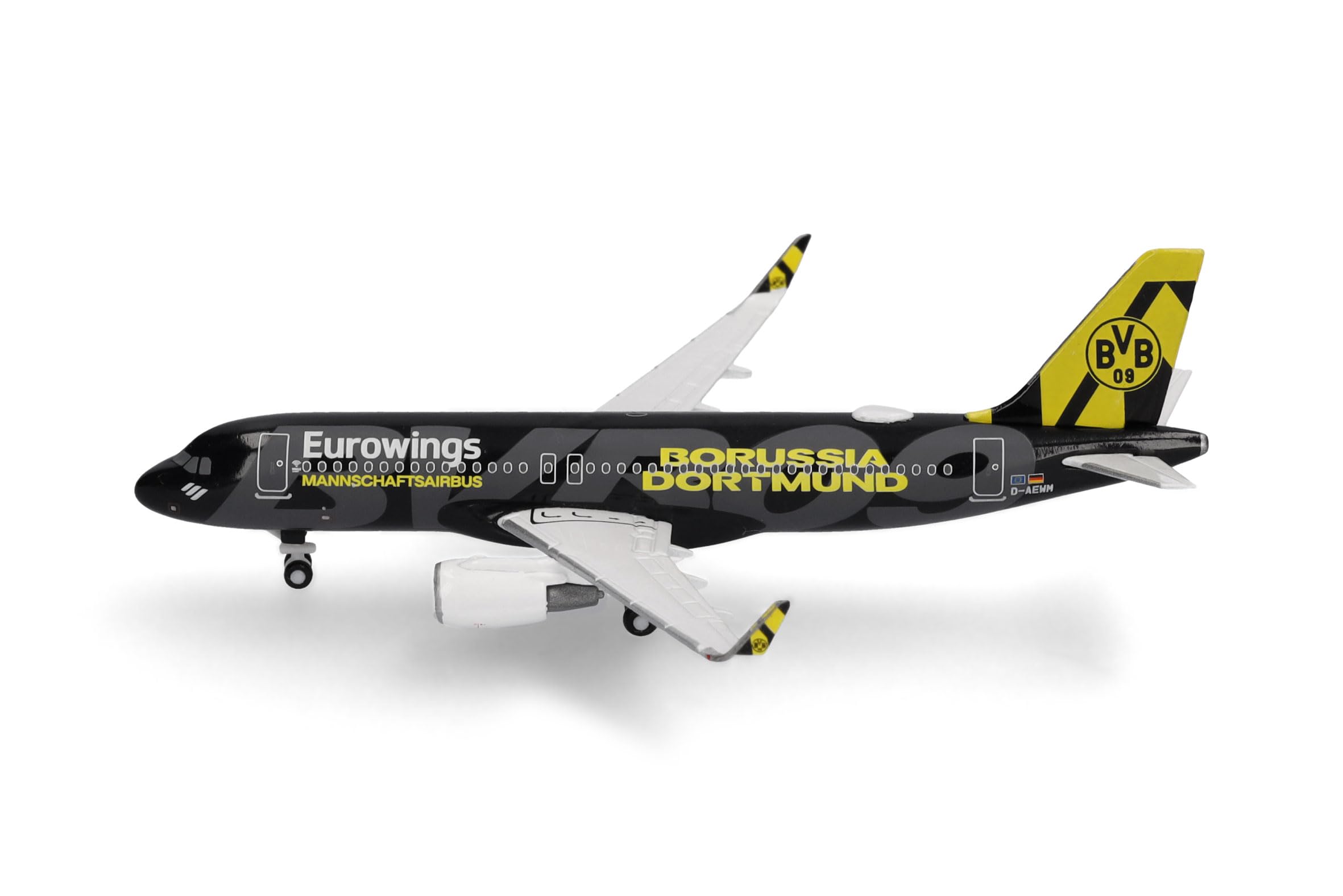 Herpa Modellino aereo Eurowings Airbus A320 "BVB Mannschaftsairbus" (2025), miniatura in scala 1:500, pezzo da collezione, modello di aereo senza base, metallo