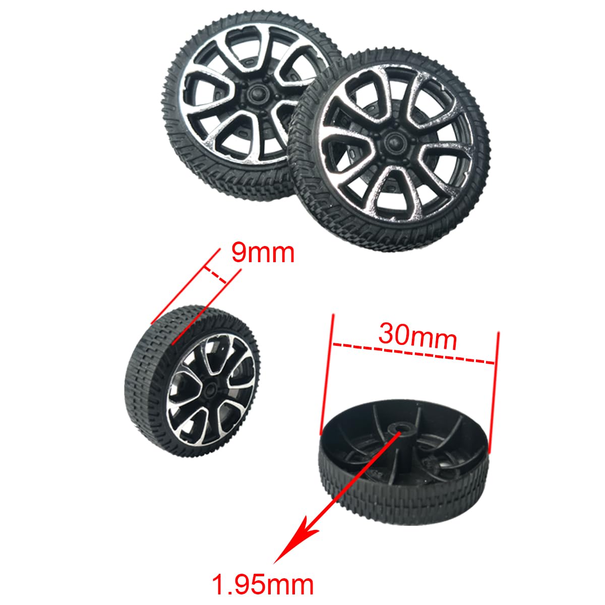 EUDAX 100pcs Plastic Roll 2mm Dia Shaft Car Truck Model Toys Wheel (30mmx9mm) (Pack of 3) — Amazon image 5