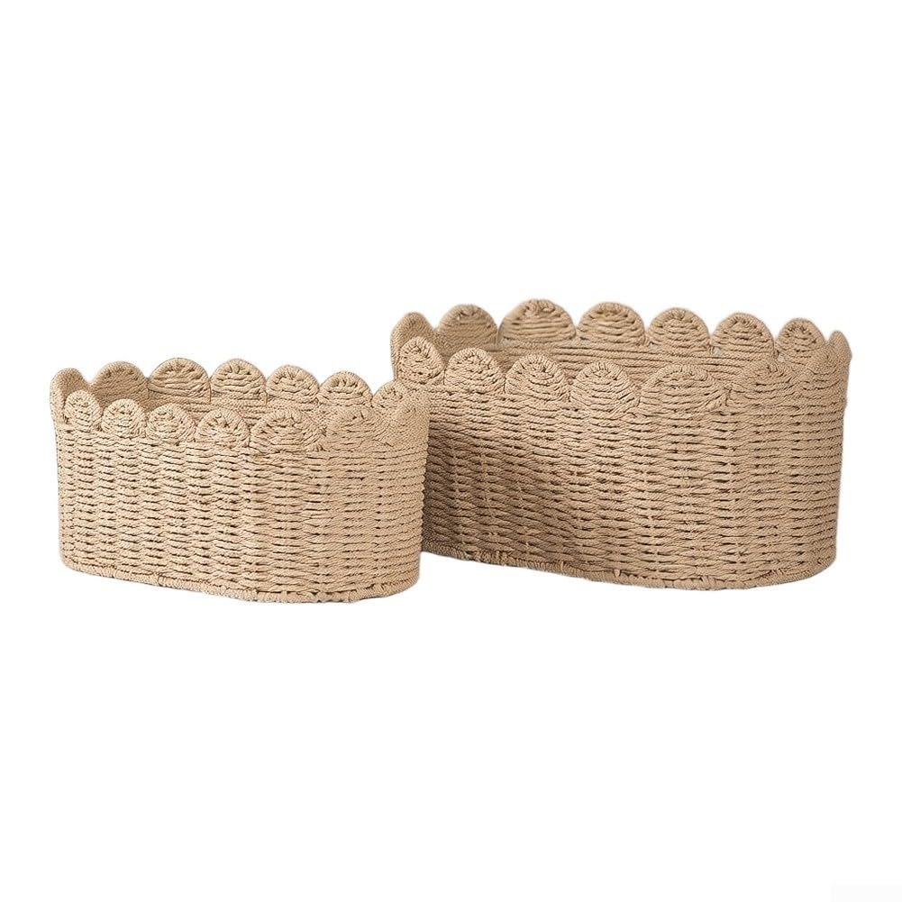 Fauhapyway Rattan-Aufbewahrungskorb, handgewebt, gewellter Rand, groß, 2