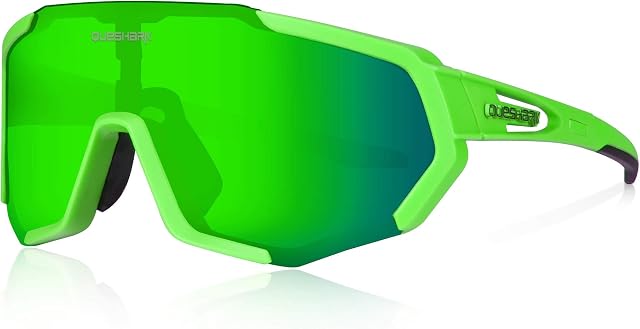 Queshark Cycling Glasses, TR90 Unbreakable Frame Polarized Sports Sunglasses, Bike Glasses for Men Women with 3 Interchangeable Lens, Anti-UV400 for Driving Fishing Glof Baseball Running Hiking