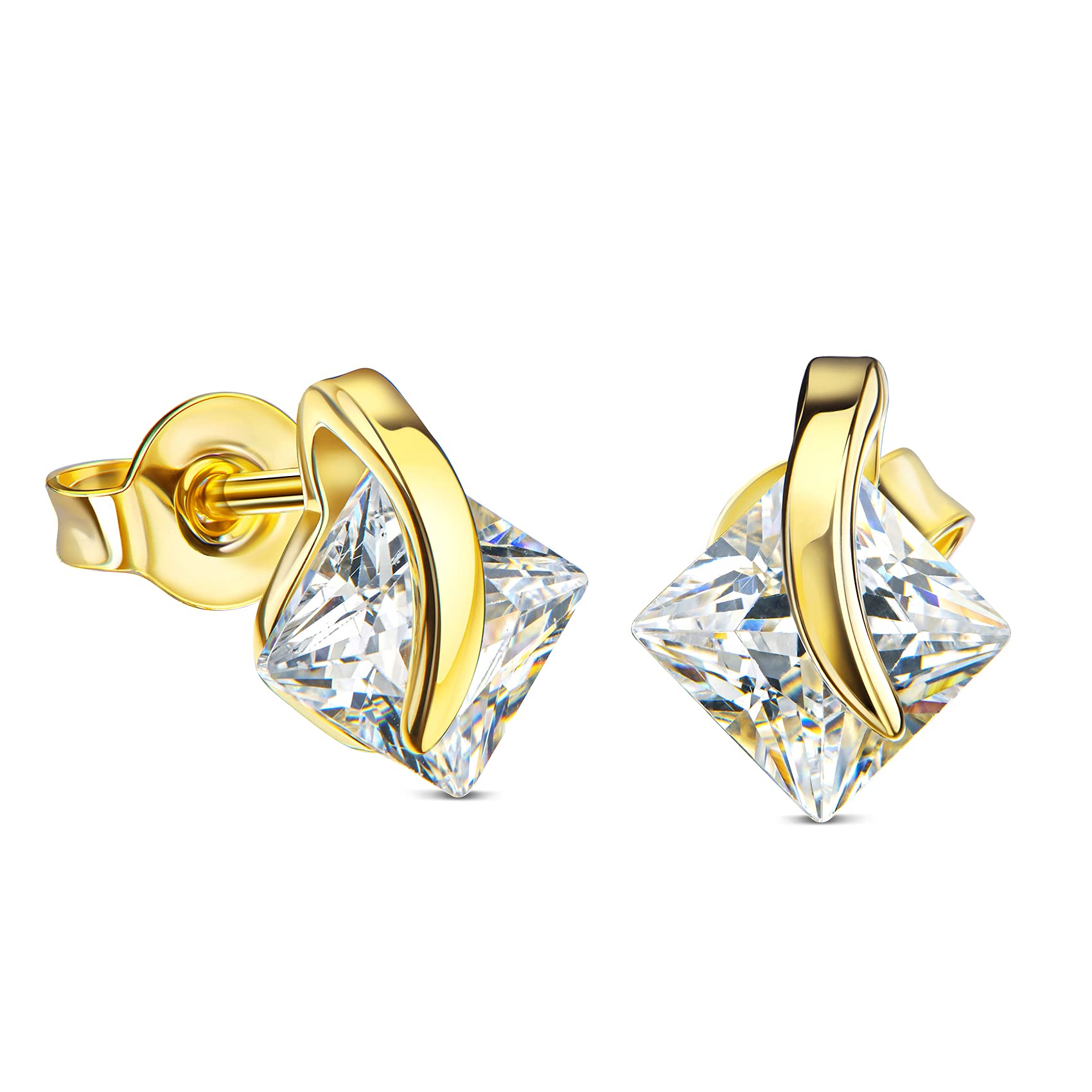 Zirkonia Stein Gold-Ohrstecker mit Gelbgold Design Ohrschmuck für Damen