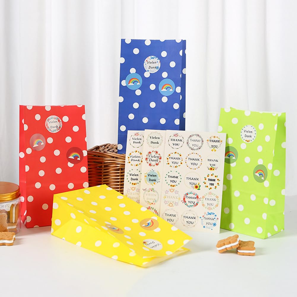 100 Stück Punkte Papiertüten 13×8×24cm Bunt Kraftpapier Geschenktüten Candy Tüten zum Verpacken von Geschenken Kleine Papiertüten für Geburtstag Hochzeit Party Weihnachten Orange