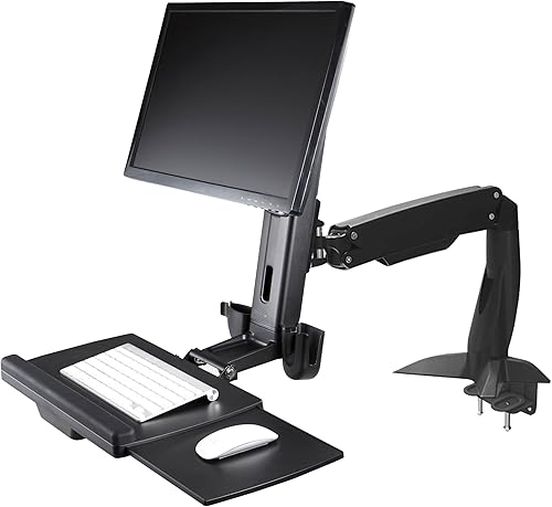 StarTech.com Brazo para monitor de pie sentado  Brazo ajustable para estación de trabajo de pie y sentado para una sola pantalla VESA de 27 pulgadas