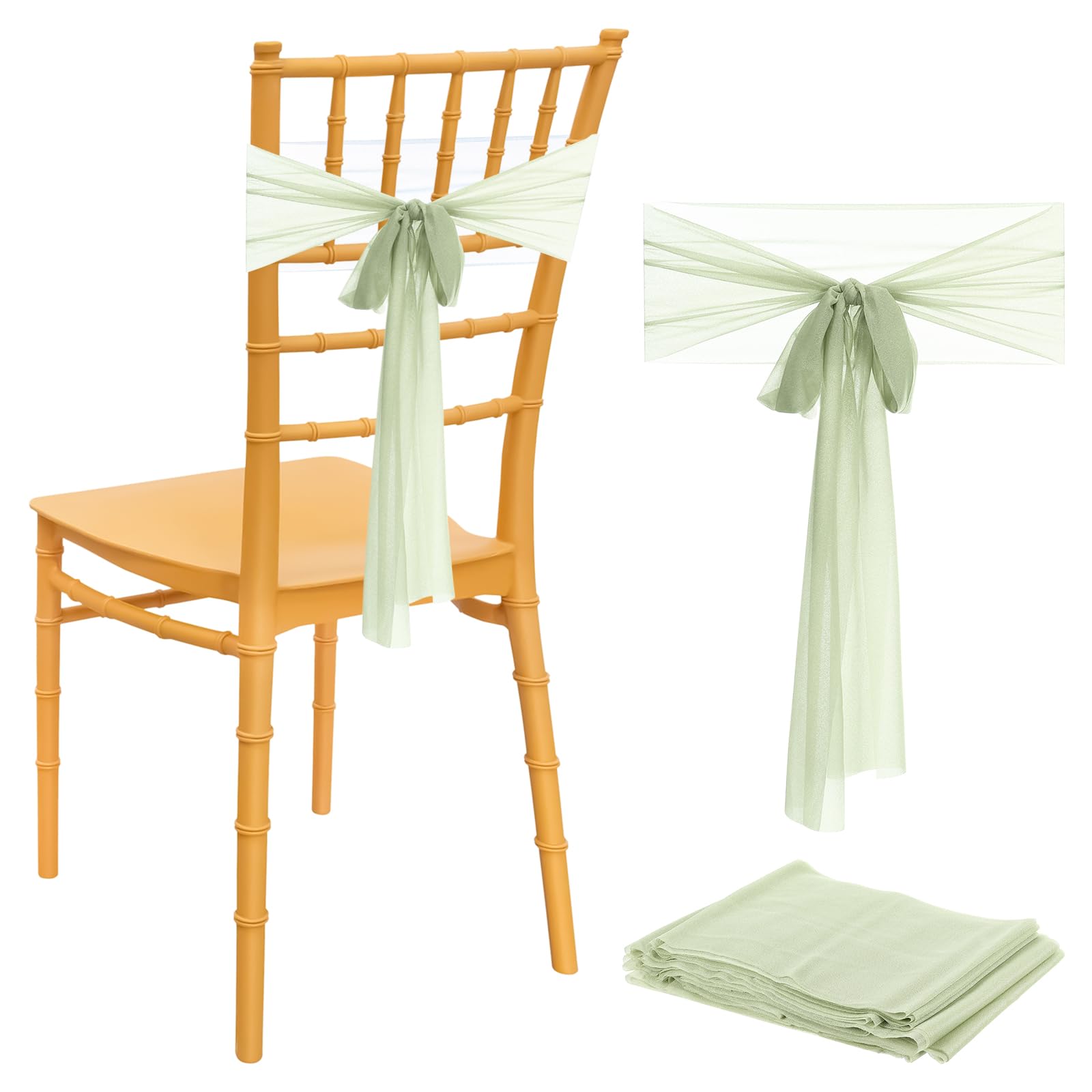 sourcing map Hochzeitsstuhl-Schärpe, Chiffon, Hochzeitsstuhl-Vorhänge, 2,4 x 25,4 cm, Stuhlrückseite, Dekorationen für Hochzeit, Party, Stuhlbezug, Grün, 32 Stück