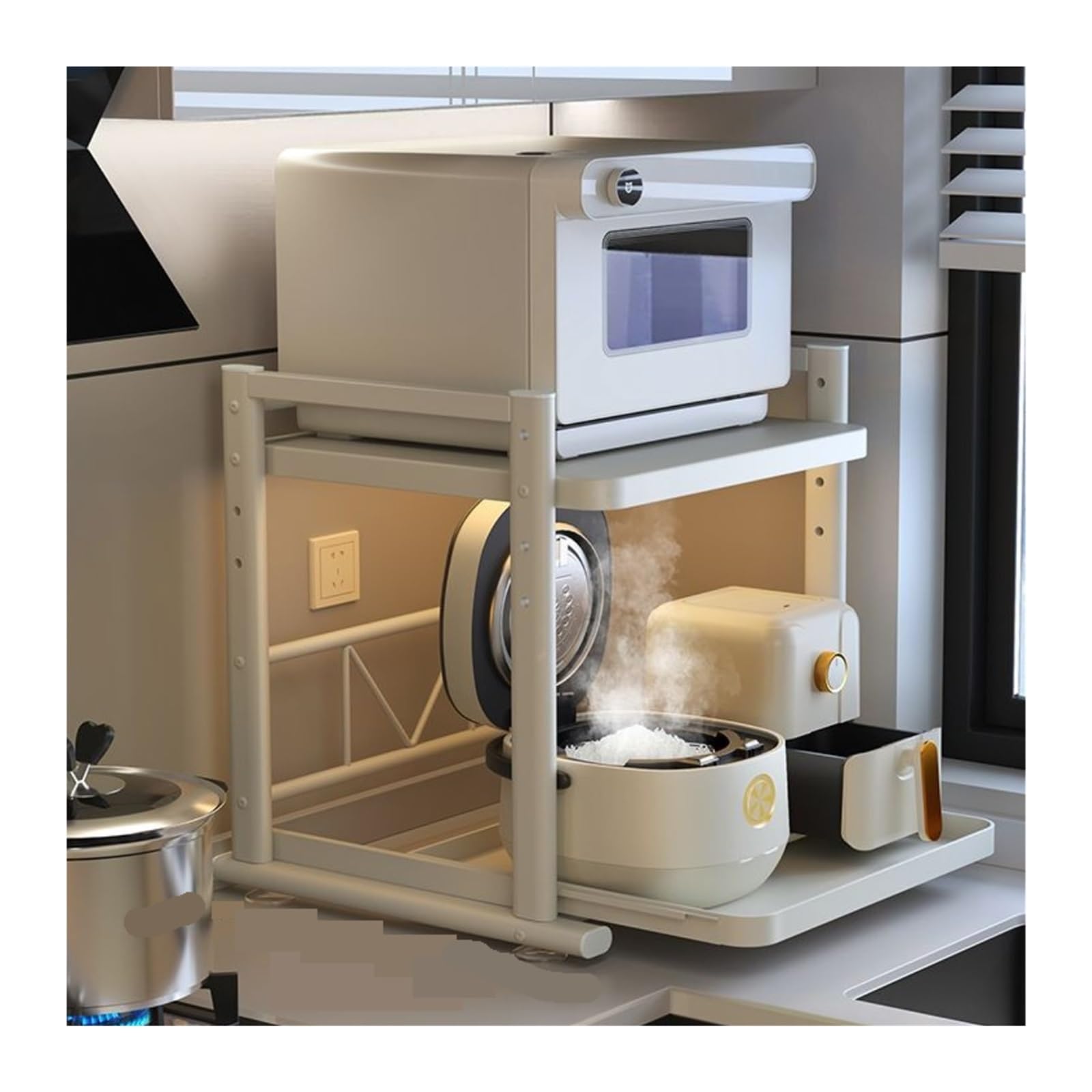 Amazon｜棚の上の電子レンジ 引き出し式炊飯器ラック、キッチン電子