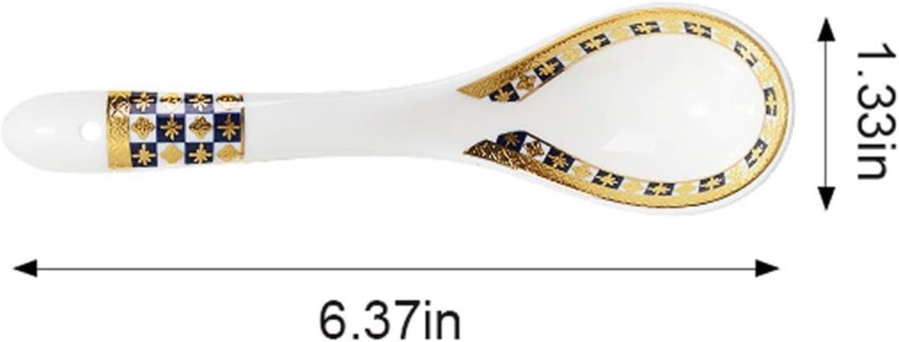 Scoop Asian Soup Spoon 6-Piece Chinese Tangshan Soup Spoon Porcelain European Style Relief Gold Bone China Tableware Soup Spoon