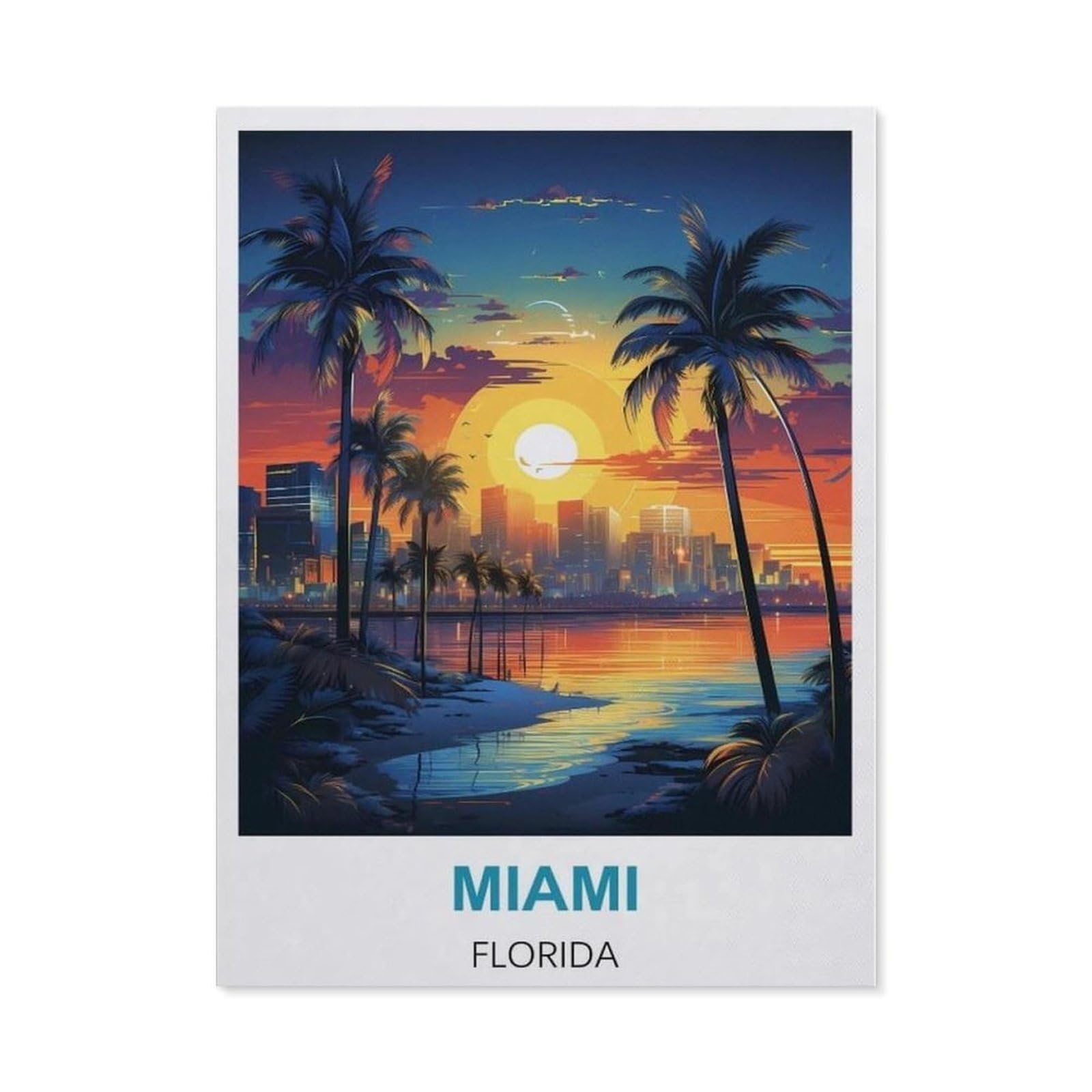 BEAYODKP Diamond Painting Kits for Adults and Kids，Miami Florida Vintage Travel Posters，Full Drill Round Rhinestone Paint with Diamonds（40 x 50 cm/15.74 x 19.68 inches）-CC12