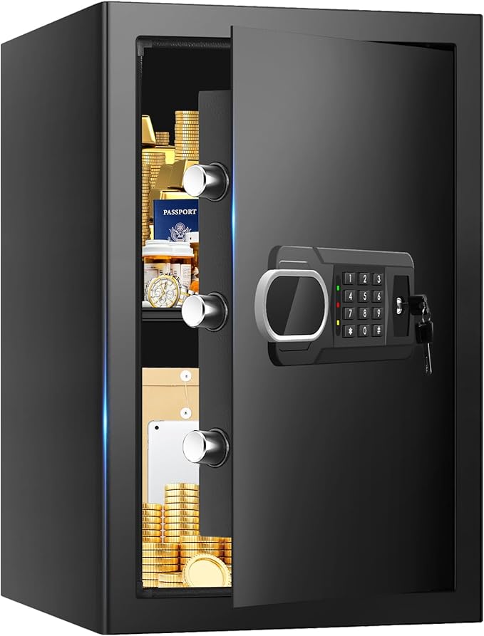 3.4 CUFT Large Home Safes Water and Fireproof, Fireproof Safe for Documents with Spare Key and Electronic Keypad, Removable Shelf, Combination Digital Money Safes for Cash, Documents, Jewelry