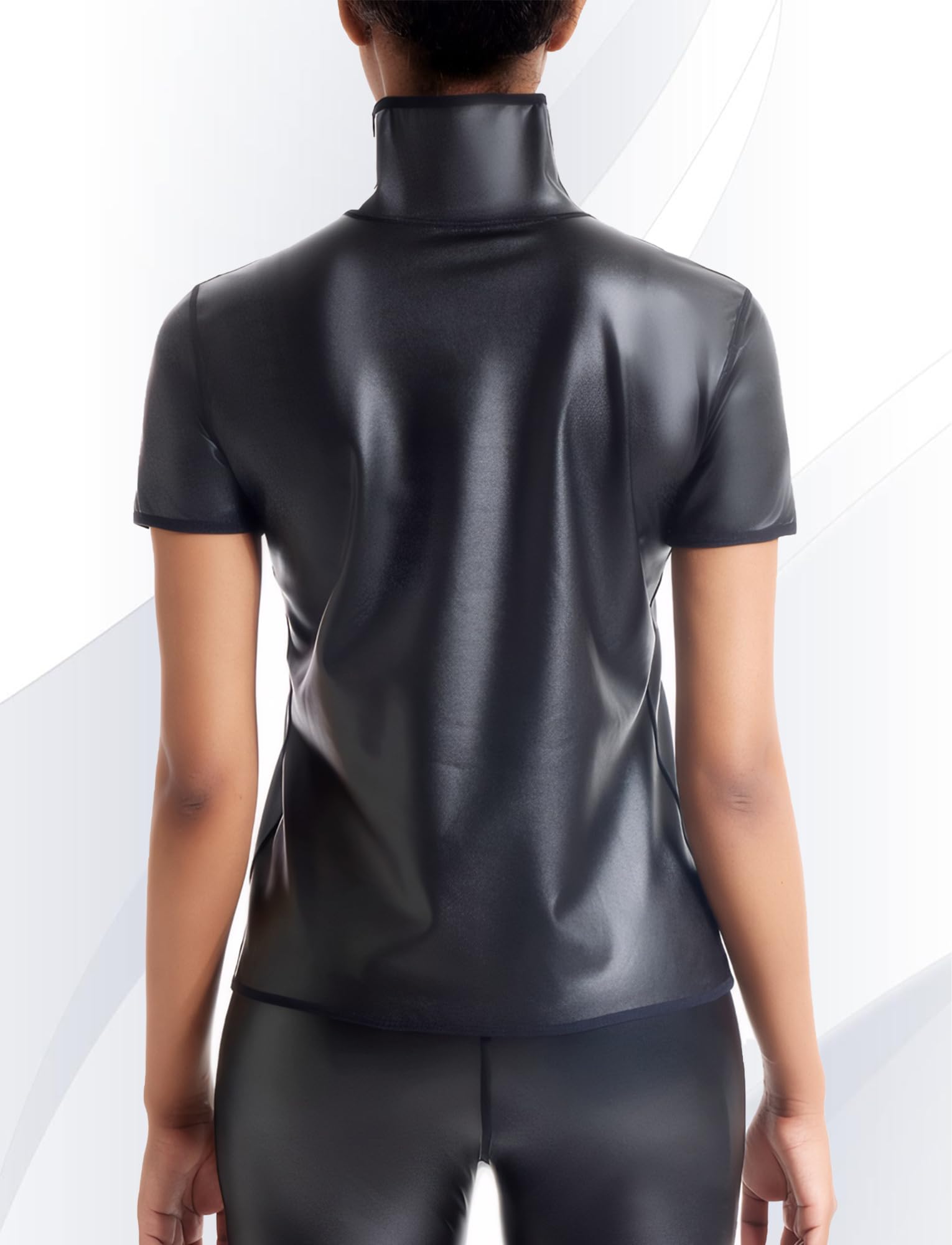 Camiseta de piel sintética para mujer, camiseta de manga corta de piel, manga corta, látex, disfraz para rave, fiesta, club, noche, aspecto mojado, tallas XS-3XL