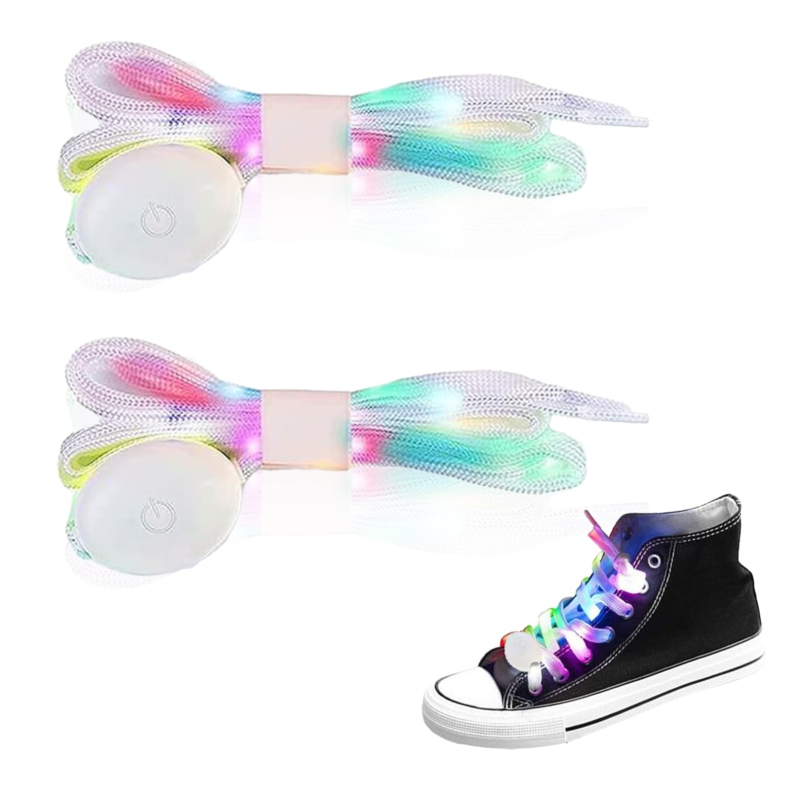 Yootiko Led-lichtgevende veters met licht, 120 cm, 3 modi, 7 kleuren, knipperend, kleurrijke regenboog, lichtgevende glitterschoenveters voor feestjes, dansen, fietsen, wandelen, rolschaatsen