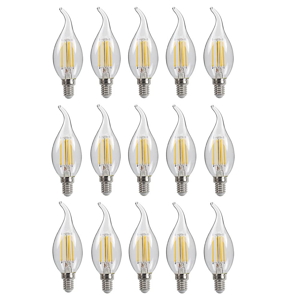 15 Confezioni Lampadine a Candela LED E14 4W(Equivalente a 40W) Lampadina a Filamento LED C35 Non Dimmerabile 400LM,Lampada a Candelabro a Risparmio Energetico Vintage Bianco Caldo 2700K
