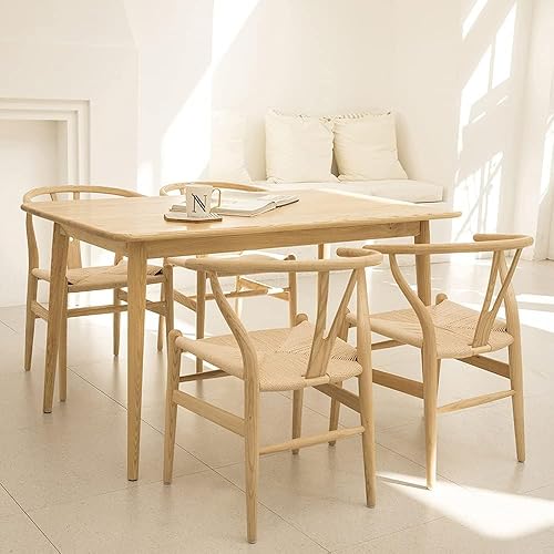 Tomile Silla Wishbone de madera maciza, silla en Y, reposabrazos de mediados de siglo, asiento de cáñamo (madera de ceniza, color madera natural)