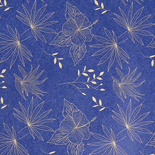 Ruspepa Kraft Wrapping Paper Roll - Blue Flowers And Plants Pattern - 30 Inches X 100 Feet #TOP6