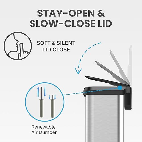 Miniatura 5 de iTouchless SoftStep EXP - Cubo de basura con pedal de 13.2 galones, con filtro de olores AbsorbX, basurero de acero inoxidable con plástico a prueba