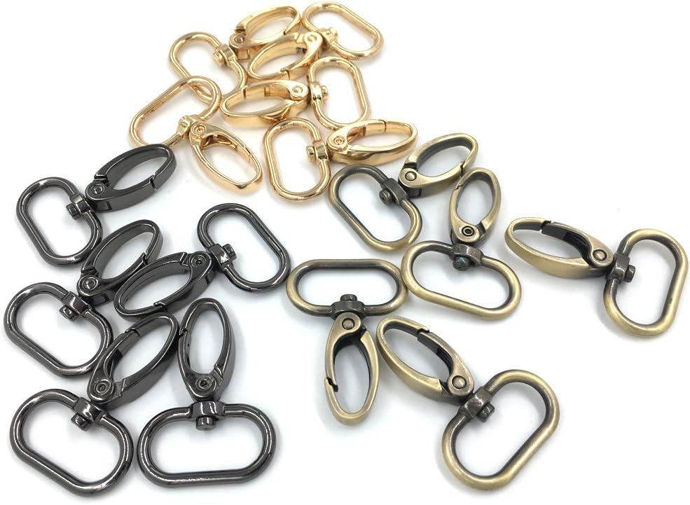 15 Pcs 25mm Inside Diameter Oval Ring Lobster Clasp Claw Swivel for Strap Push Gate Lobster Clasps Hooks Swivel Snap Fashion Clips (3 Color 1, Gold, Gunmetal, Bronze)