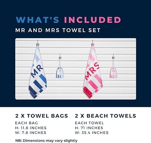 Miniatura 6 de Juego de 2 toallas de playa Mr and Mrs - Toallas de playa de microfibra para él y ella. Toallas de playa Just Married para regalo de luna de miel.