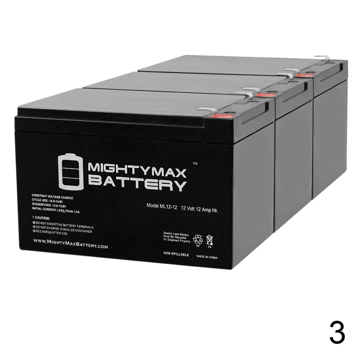 Mighty Max Battery 12V 12AH F2 Battery Replaces Ziton ZC3 8 Zone Control Panel - 3 Pack