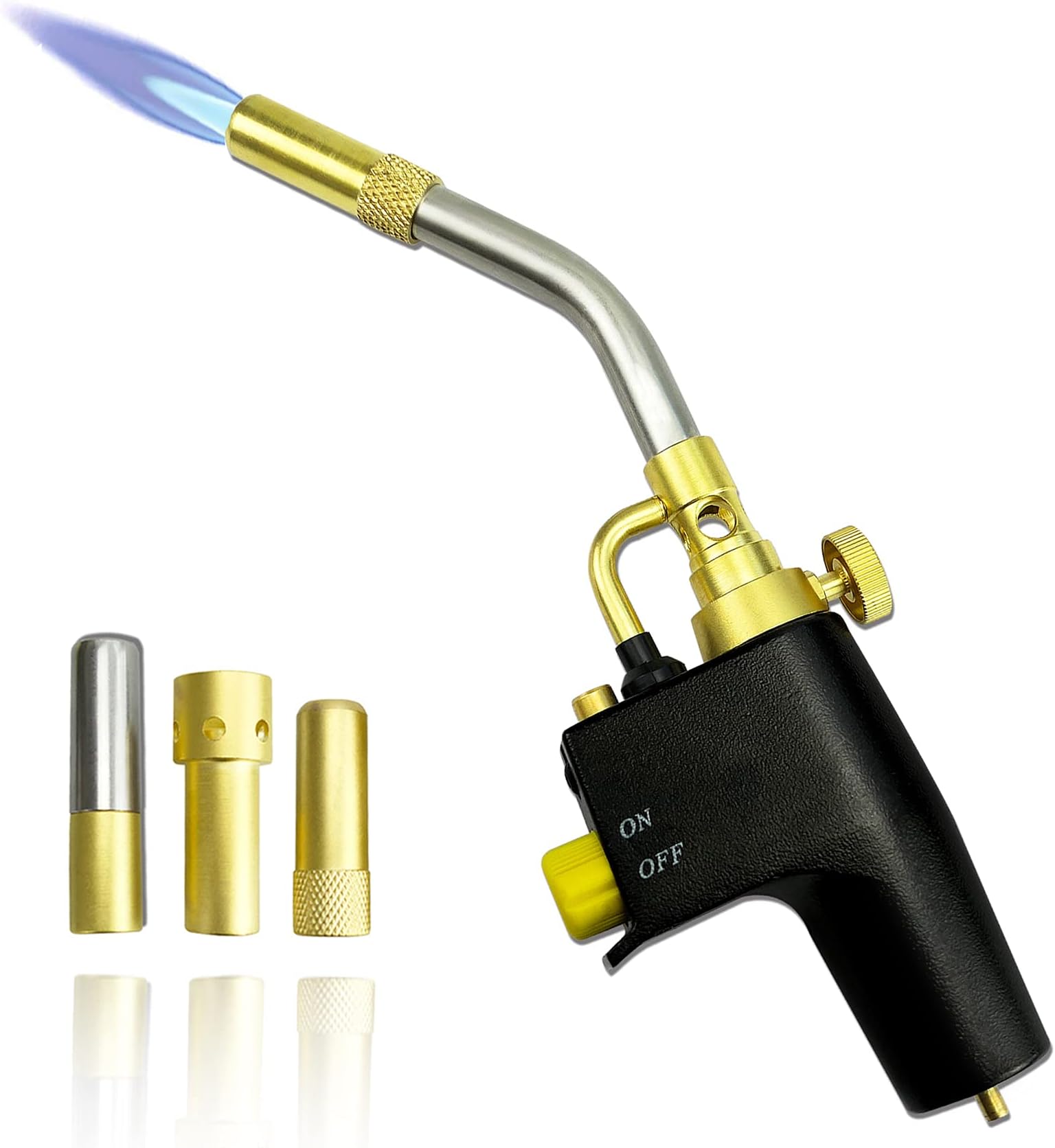 Propane Mapp Torch with 3 Nozzles, Swirl Flame Tip for All Soldering and Brazing Application, High Intensity Cast Handheld Trigger Start Torch, Mapp Gas Propane Head Heat Shrink Torch