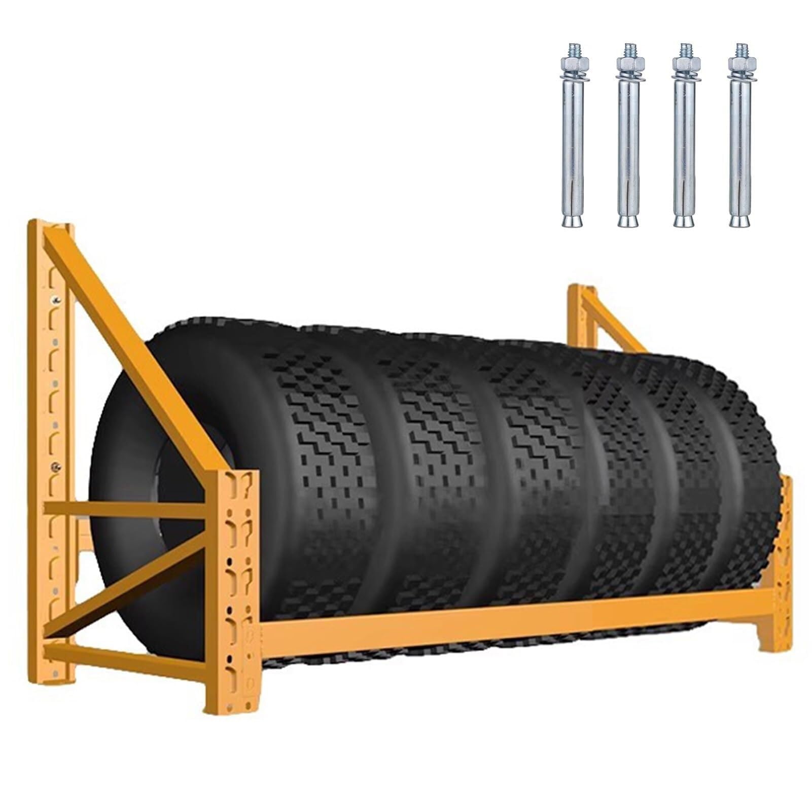 SDdPulse Scaffale per pneumatici da garage per montaggio a parete, scaffale per ruote di pneumatici, multi ripiani per pneumatici con hardware facile da montare, giallo