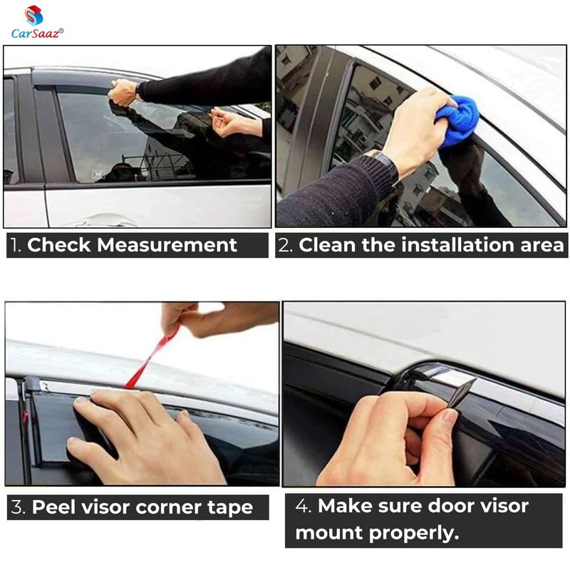 Image of CAR SAAZ Side Door Visors for Bolero XL(2000-2007)(Set of 6Pcs)|Chrome Lined Rain Guards, Polycarbonate, Smoke Finish