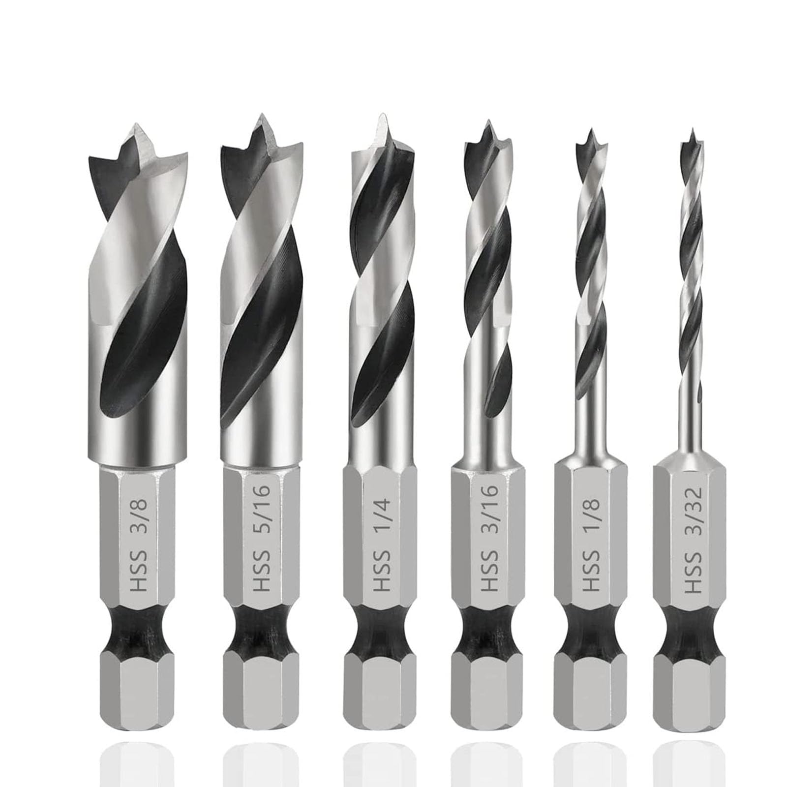 6pcs Drill Bit Set, Helicoidal for Wood, Spiral Drill Bits for HSS, 1/4 Inch Hex Shank for Wood and Soft Metals