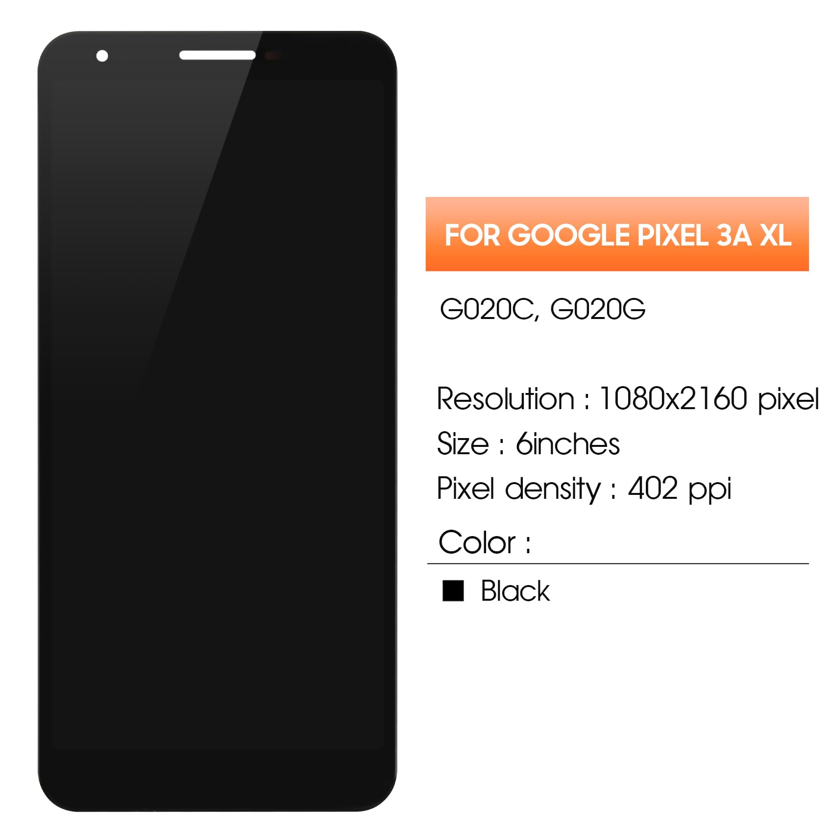 INCELL for Google Pixel 3A XL Screen Replacement for Google Pixel 3A XL LCD Display G020C, G020G, G020F Screen Touch Digitizer Assembly Repair Part