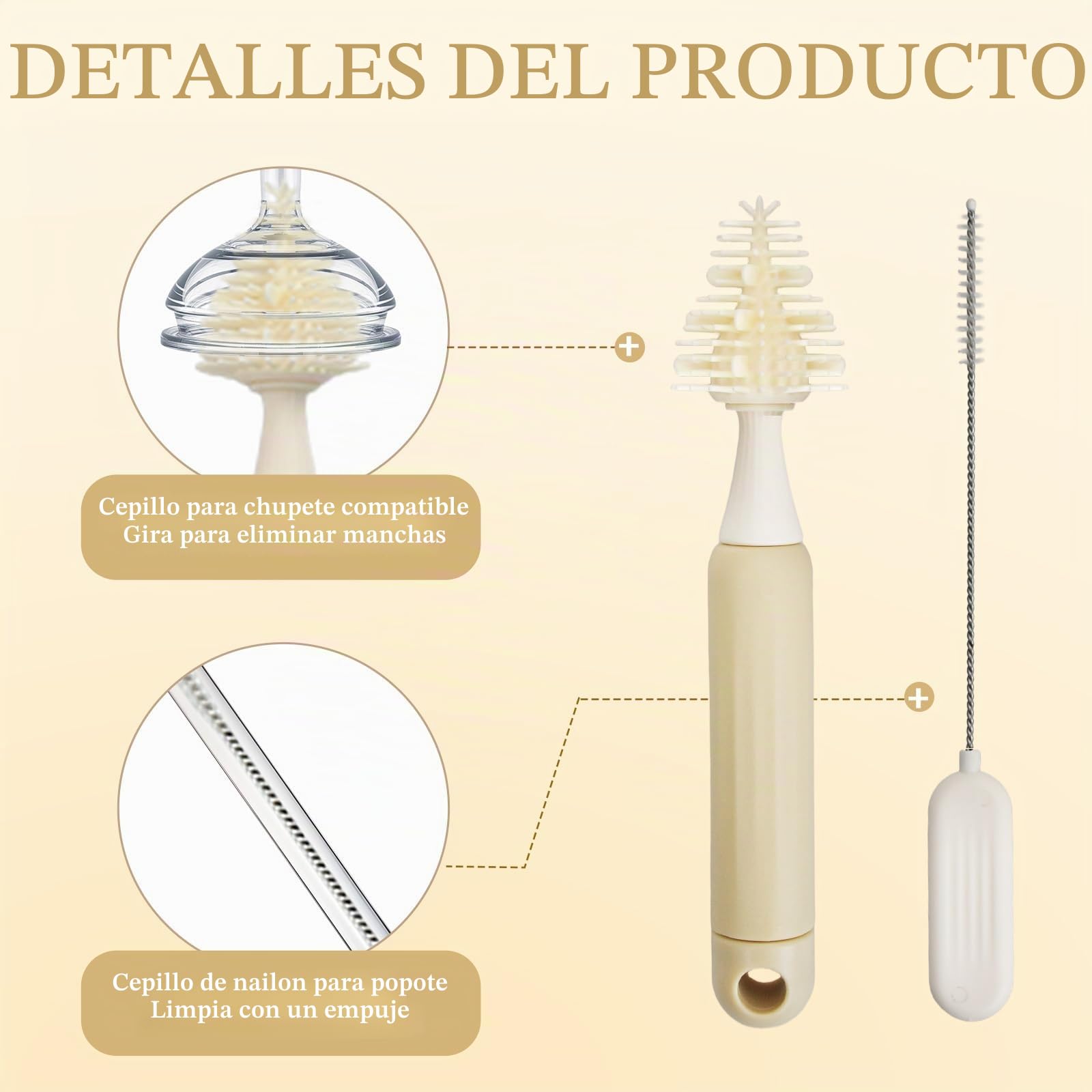 Juego de cepillos para botellas de silicona para botellas, botellas y bombas de leche, con estuche de viaje