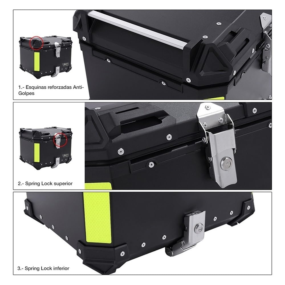 Top Case Box Moto Aluminium 28L 36L 45L 55L 65L 80L 100L Coffre pour Moto en étanche, Topcase Valise Moto pour Moto Design Étanche Base À Dégagement Rapide Support De Montage(Noir,100L)