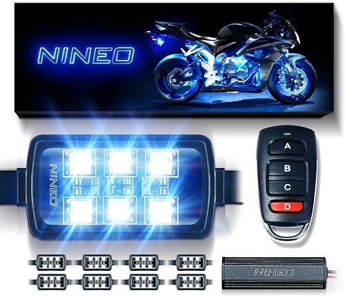 NINEO 8 tiras de luces LED RGB para motocicleta, multicolor neón con control remoto inteligente, compatible con Carts Trikes Cruiser Scooter ATV UTVs