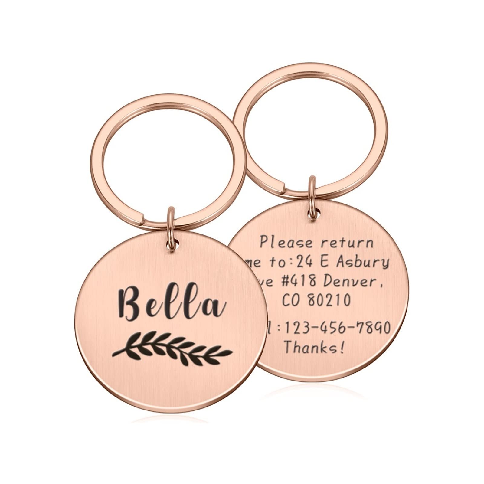 Custom Anti Lost Dog Puppy Cat ID Tags Personalised Dogs Collar Accessories Pet Supplies Name Number Address Book for Pets,Rose Gold,S 20x20mm