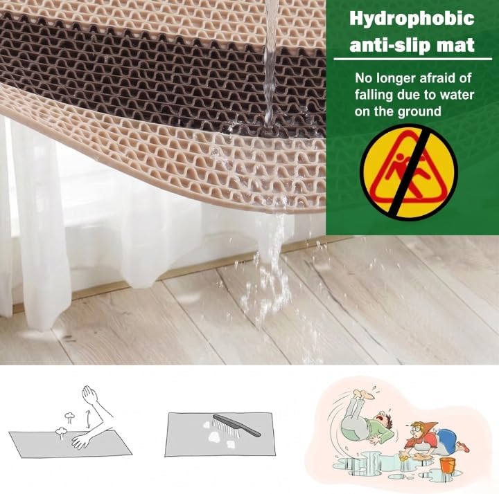 Image of TIB Anti Skid Waterproof PVC Rubber Mat for Bathroom, Floor, Swimming Pool, Shower, Entrance & Rainy Areas | Multipurpose Dual Colour Floor Mat,4x20 Feet,Beige & Coffee