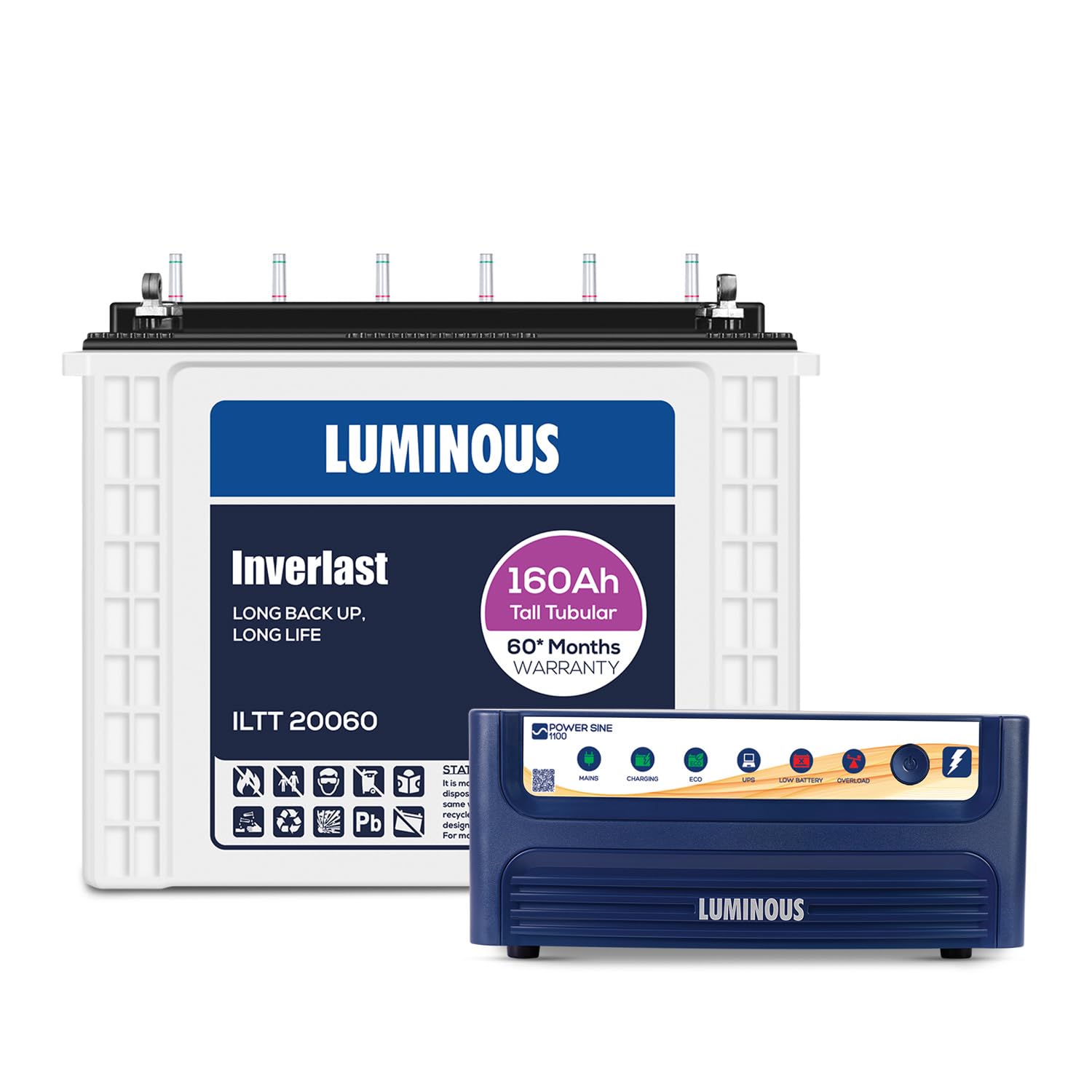 Luminous Inverter & Battery Combo (Power sine 1100 Pure Sine Wave 900VA/12V Inverter with ILTT20060 Tall Tubular 160Ah Battery) for Home, Office & Shops-picture-30