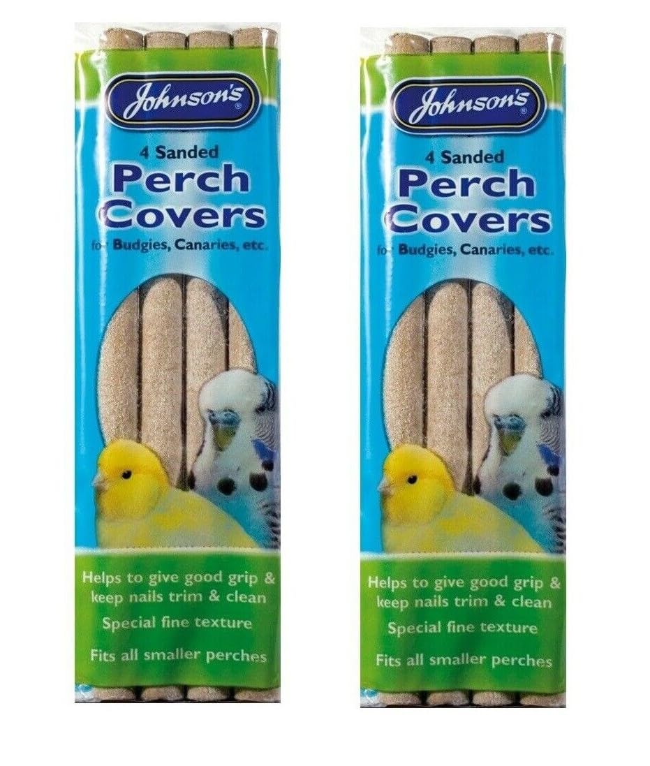 Johnson's Sanded Perch Covers For Small Caged Birds Budgie Finch etc. Helps Clean And Trim Nails. (Grey 2, x1 Pack of 4)