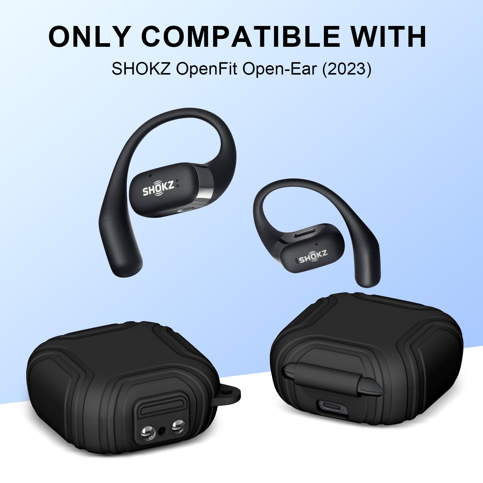 Open fit shokz シリコンケース付黒 イヤホン - イヤホン