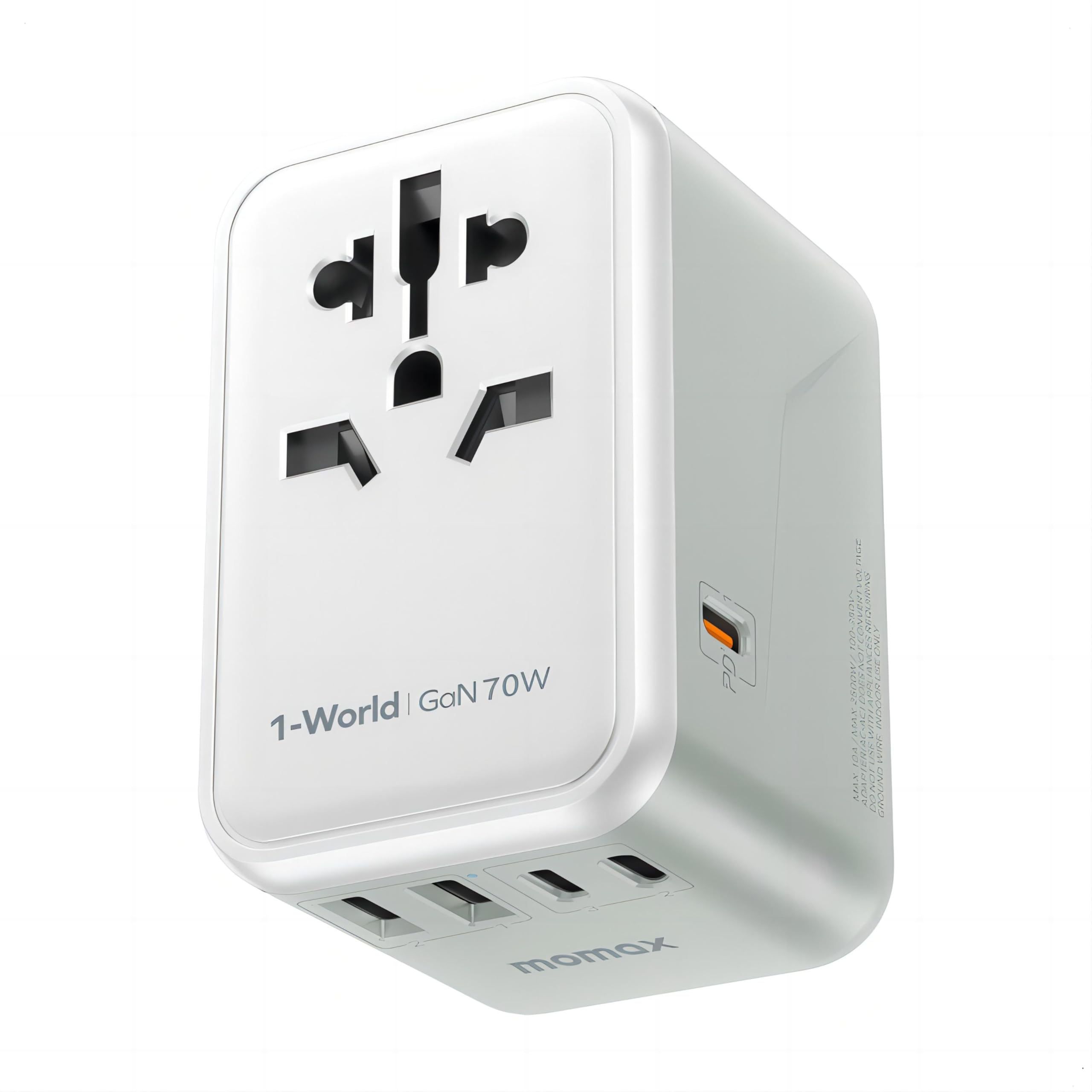 【海外旅行必須アイテムセット】1-World 70W 変換プラグ付き　盗難対策 MOMAX 変換プラグ PD 70W GaN 海外用 マルチ変換プラグ
